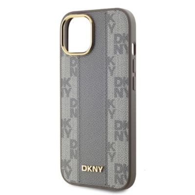 3. DKNY Leather Checkered Mono Pattern MagSafe iPhone 15 Case - Beige