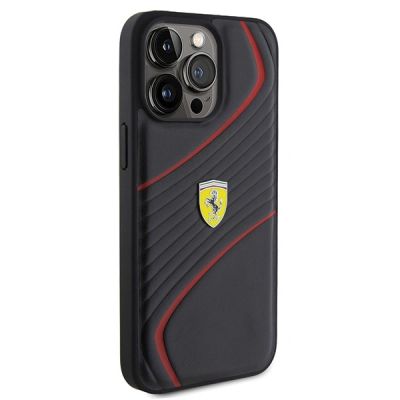 4. Ferrari Twist Metal Logo Case for iPhone 15 Pro Max - Black