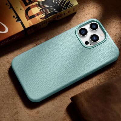 15. iCarer Litchi Premium Leather Case iPhone 14 Pro Magnetic Leather Case with MagSafe Green (WMI14220710-GN)