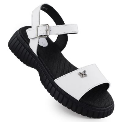 7. Women's leather sandals with a thick sole and a butterfly, white Filippo DS6811
