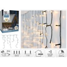 CHRISTMAS LIGHTS OUTDOOR LIGHT CURTAIN 180 LED CONTROLLER TIMER WARM WHITE GREEN CABLE