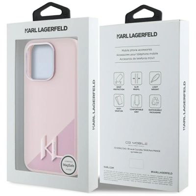 8. Karl Lagerfeld Silicone Shadow Metal Initial MagSafe Case for iPhone 15 Pro Max Pink