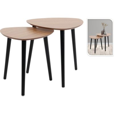 COFFEE TABLE WITH 3 LEGS, WOODEN TABLETOP, SET OF 2
