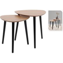 COFFEE TABLE WITH 3 LEGS, WOODEN TABLETOP, SET OF 2