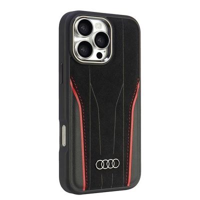 2. Audi Genuine Leather MagSafe iPhone 16 Pro Max 6.9" black-red hardcase AU-TPUPCMIP16PM-R8/D3-RD