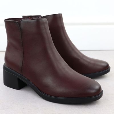 3. Women's insulated ankle boots with a block heel, burgundy Sergio Leone BT25239