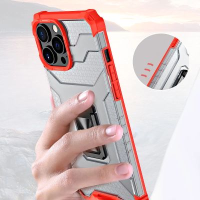 2. Crystal Ring Case Kickstand Tough Rugged Cover for iPhone 12 Pro red