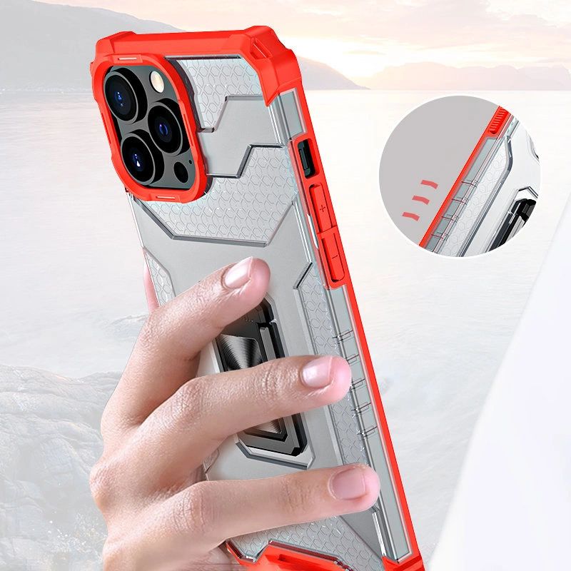 2. Crystal Ring Case Kickstand Tough Rugged Cover for iPhone 12 Pro red