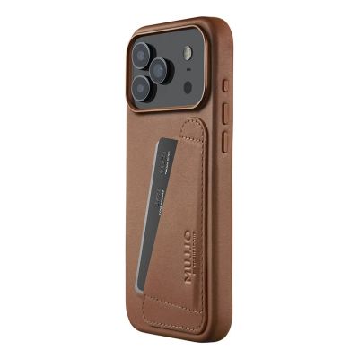 Mujjo Wallet Leather Case - MagSafe compatible leather case for iPhone 17 Pro Max (tan)