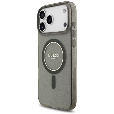 3. Guess IML Glitter Pearl Strap MagSafe Case for iPhone 18 Pro Max / 17 Pro Max – Black