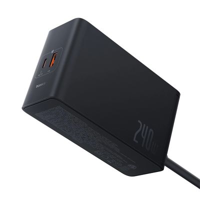 6. Baseus Digital GaN 3xUSB-C 1xUSB-A 240W Wall Charger with Power Cable - Black