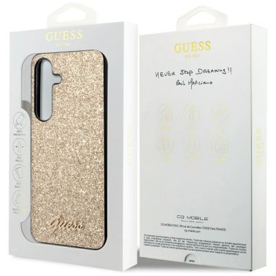8. Guess Glitter Script case for Samsung Galaxy S24 - gold
