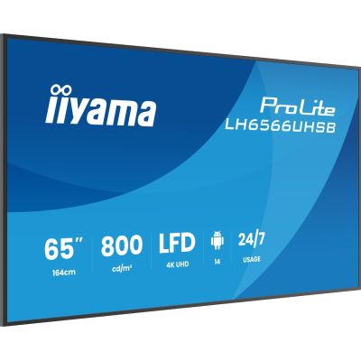 4. iiyama LH6566UHSB-B1AG signage display Flat panel Digital Signage 165.1 cm (65") LCD Wi-Fi 800 cd/m2 4K Ultra HD Black Built-in processor Android 24/7