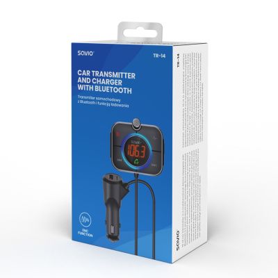 12. SAVIO TR-14 CAR FM TRANSMITTER WITH BLUETOOTH AND CHARGER, QUICK CHARGE 3.0 AND POWER DELIVERY, NOISE REDUCER