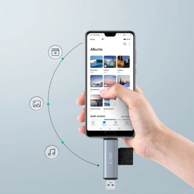 4. Tech-Protect UltraBoost SD/micro SD card reader with USB-C/USB-A connectors - gray