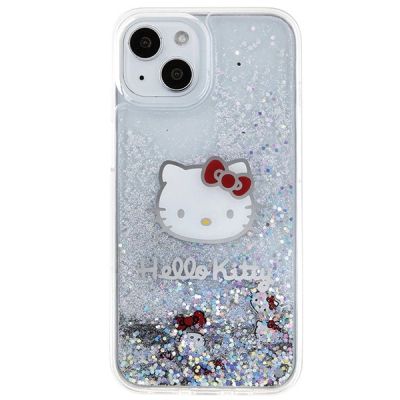 3. Hello Kitty Liquid Glitter Charms Kitty Head case for iPhone 15 - silver
