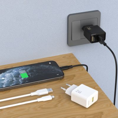 2. Dudao A23LEU 2.4A GaN EU USB-A Wall Charger with USB-A to Lightning Cable - White