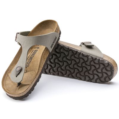 2. Birkenstock Gizeh Birko-Flor Nubuck Stone Regular Women's Flip-Flops Gray-Beige Wide (43391)