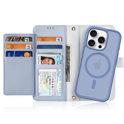2. Dux Ducis Lawa Leather Case for iPhone 16 Pro Max with Detachable Magnetic Wallet - Blue