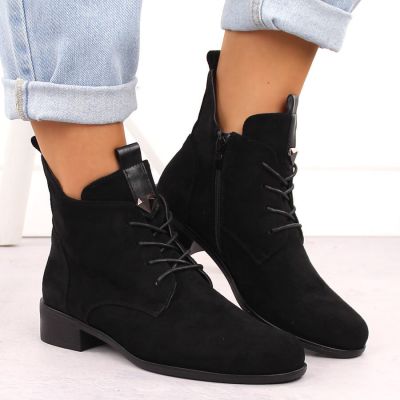 7. Women’s Lace-Up and Zip Ankle Boots, Warm-Lined, Black M.Daszyński SA198-24