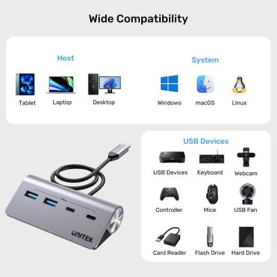 10. UNITEK ALUMINUM HUB USB-A/C 2X USBA 2X USBC 5GBP