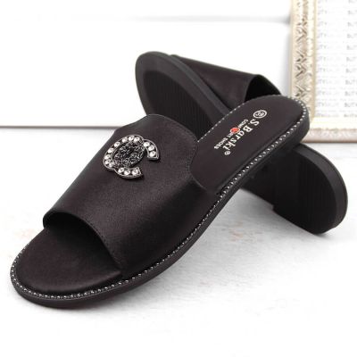 7. Comfortable slippers with zircons S.Barski W OLI258A black