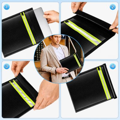 3. Set of 5 Fireproof RFID Blocking Bags OTN-5R with Handle and Reflector - Black