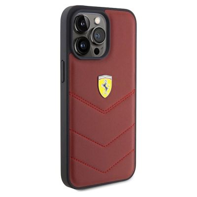 4. Ferrari Leather Stitched Lines case for iPhone 15 Pro Max - red