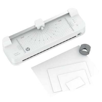 13. HP ONELAM COMBO A3 Laminator, cold/hot, integrated trimmer, corner rounder, speed 40cm/min + 15 pouches: 3xA4, 4xA5, 4xA6, 4xB-CARD, white