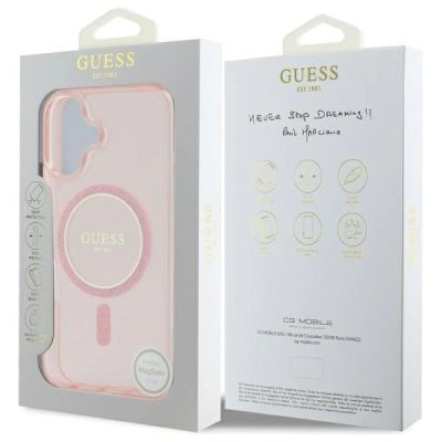8. Guess GUHMP16SHFGEREP iPhone 16 6.1" pink/pink hardcase IML Glitter Circle MagSafe