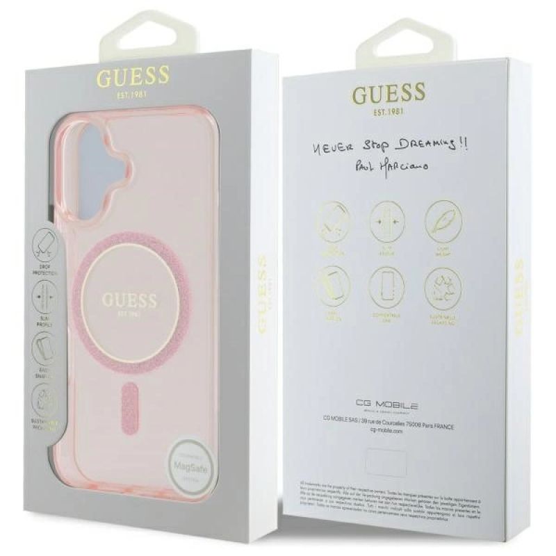 8. Guess GUHMP16SHFGEREP iPhone 16 6.1" pink/pink hardcase IML Glitter Circle MagSafe