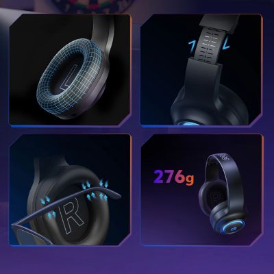 12. QCY Heroad V200 Tri-Mode Gaming Headphones with 7.1 Sound, 240h Battery, and Detachable Microphone - Black