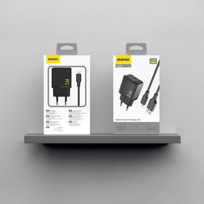 3. Dudao A23LEU 2.4A GaN EU USB-A Wall Charger with USB-A to Lightning Cable - Black