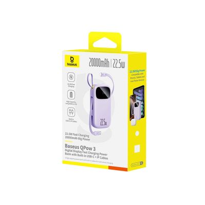 3. Baseus EnerFill FC21 Qpow 3 Ultra 20000mAh 22.5W Powerbank with Digital Display and Cable Included - Purple
