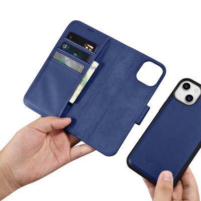 14. iCarer Wallet Case 2in1 Cover iPhone 14 Plus Anti-RFID Leather Flip Case Blue (WMI14220727-BU)