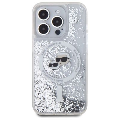3. Karl Lagerfeld Liquid Glitter Karl & Choupette Head Magsafe iPhone 15 Pro Case - Clear
