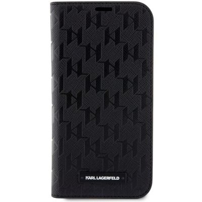 3. Karl Lagerfeld Saffiano Monogram Case for iPhone 13 / 14 / 15 - Black