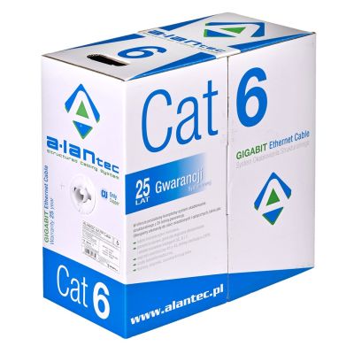 4. Alantec U/UTP Cat.6 Network Cable, LSOH, Dca 4x2x23 AWG, 1Gb/s (10Gb/s up to 55m), 450 MHz, Gray, 305m (KIU6LSOH305D)