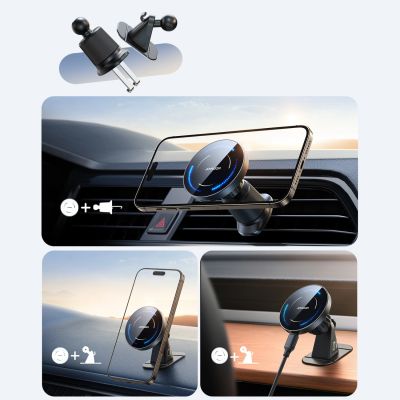 2. Joyroom JR-ZS502 MagSafe Compatible Car Holder with Wireless Charger for Air Vent/Dashboard - Black