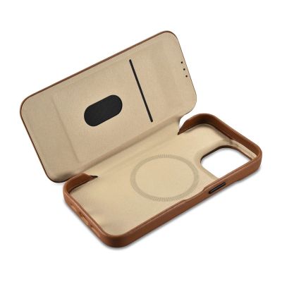 16. iCarer CE Premium Leather Folio Case iPhone 14 Pro Magnetic Flip Leather Folio Case MagSafe brown (WMI14220714-BN)
