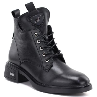 Black women’s leather heeled ankle boots Vinceza 133145