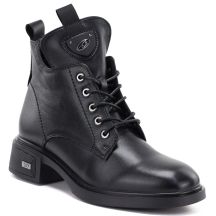 Black women’s leather heeled ankle boots Vinceza 133145