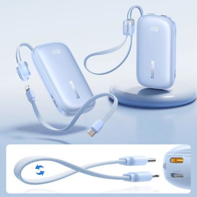 6. Baseus EnerFill FC21 Qpow 3 Ultra 10000mAh 45W Power Bank with Detachable USB-C/ Lightning Cable - Blue