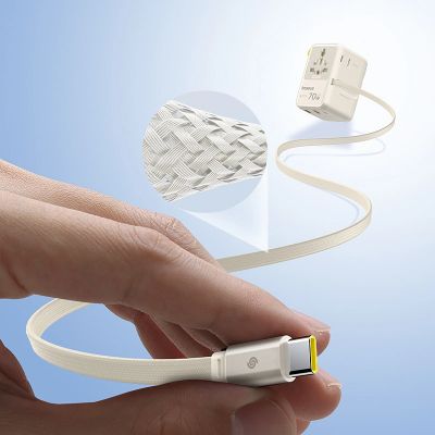 6. Baseus EnerCore CG11 70W 6-in-1 Travel Adapter with Retractable USB-C Cable - White