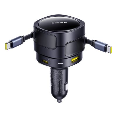 4. Baseus Enjoyment Max 90W Car Charger 2 x USB-C + USB-A + USB-C Cable - Black