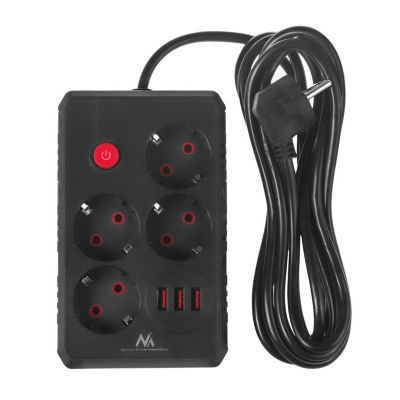 4. MACLEAN POWER STRIP, EXTENSION CORD 4 OUTLETS + 3XUSB, 110-240V AC 50/60HZ, 2.1A MAX 2500W, 3M, BLACK, MCE393 B