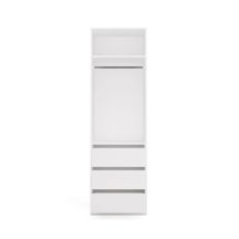 OPENO 1W1P3S WHITE Wardrobe – Modular Rack with Clothes Rail and 3 Drawers
