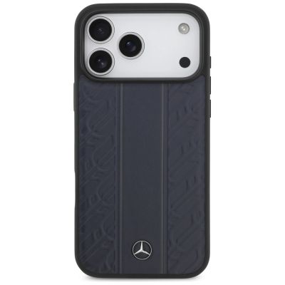 3. Mercedes Leather Laurel Leaves Stripes MagSafe Case for iPhone 17 Pro Max - Blue