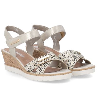 4. Women's gold leather wedge sandals Remonte R6266-90