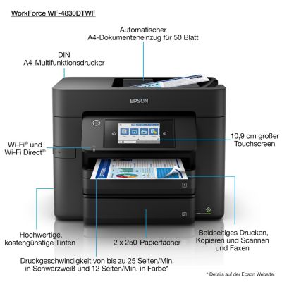 13. Epson WorkForce Pro WF-4830DTWF Inkjet A4 4800 x 2400 DPI 36 ppm Wi-Fi